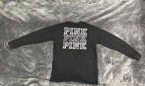 PINK Black Jersey Crew Neck Long Sleeve Logo T-Shirt S Women